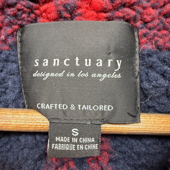 Sanctuary Red & Blue Plaid Teddy Single Button Fully Lined Cropped Jacket Size S - Picture 8 of 12